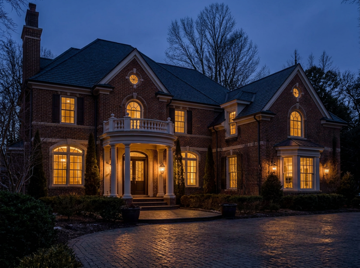 The same home before installation, dark and undecorated at night